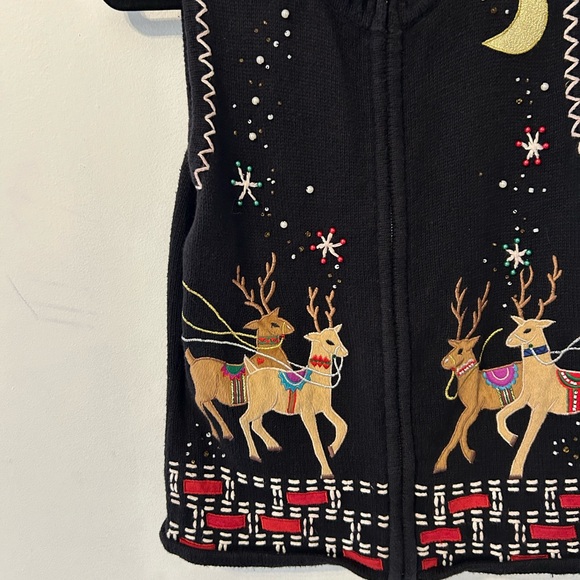 FAST SHIPPING VTG DSN Originals Studio Joy Reindeer Beaded Christmas  Vest - Picture 3 of 10
